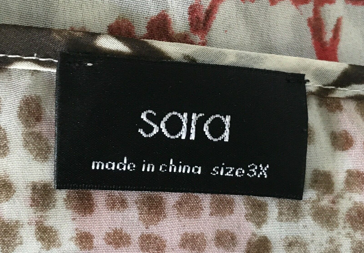 SARA Top Semi Sheer Khaki Brown Off White Coral Print Kaftan Blouse Sz 3X 24