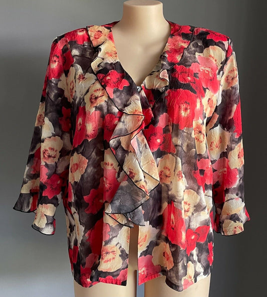 TANNER STREET Blouse Floral Ruffle Neck Semi Sheer Top Plus Size 22 Vintage