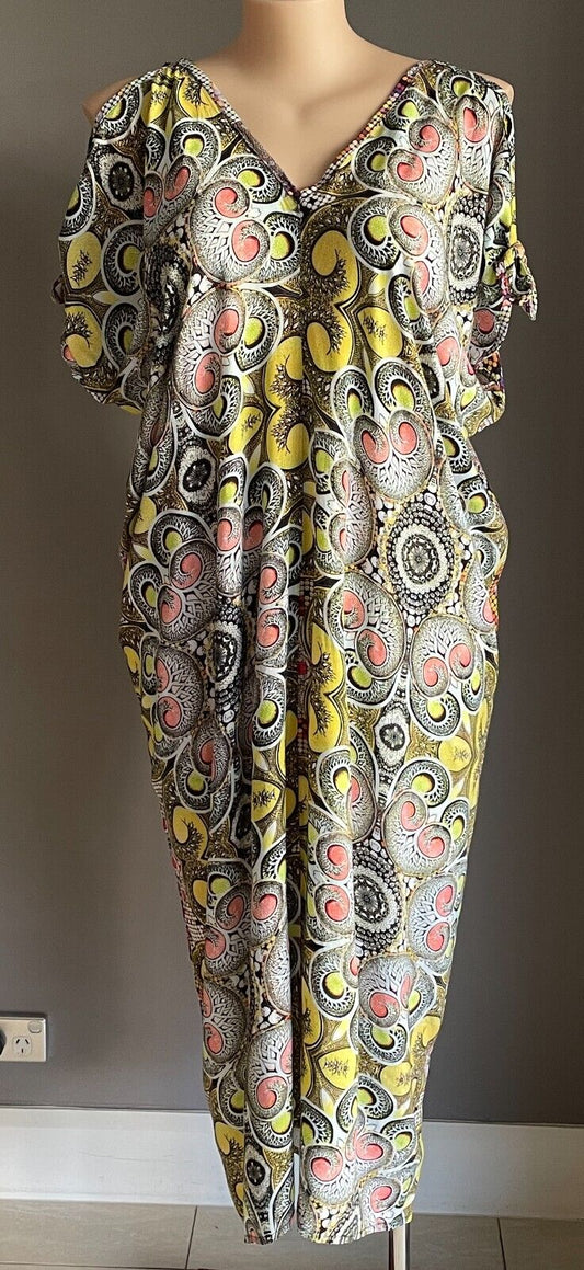 Maxi Dress B.B.B Top MultiColoured & Print Cold Shoulder Tie Kaftan Sz 24 26