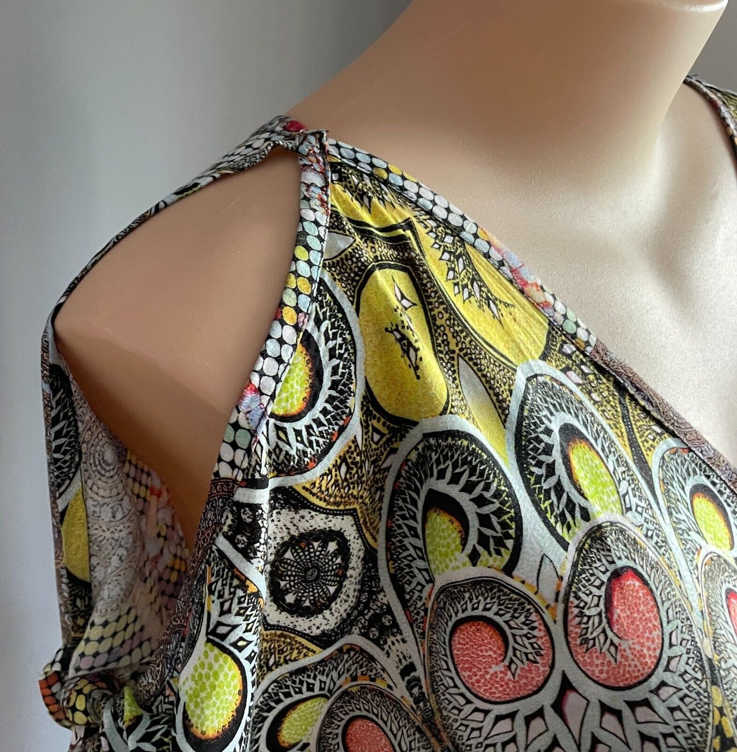Maxi Dress B.B.B Top MultiColoured & Print Cold Shoulder Tie Kaftan Sz 24 26