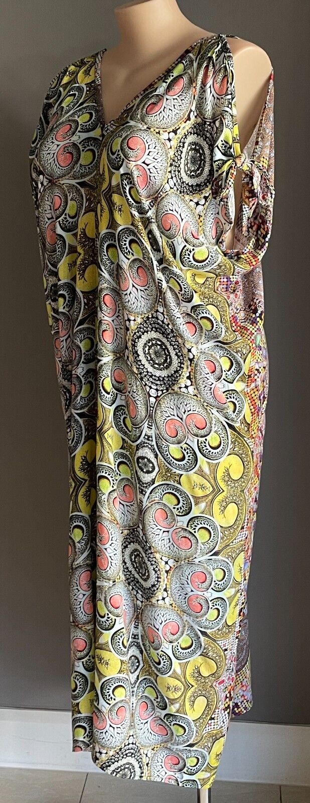 Maxi Dress B.B.B Top MultiColoured & Print Cold Shoulder Tie Kaftan Sz 24 26
