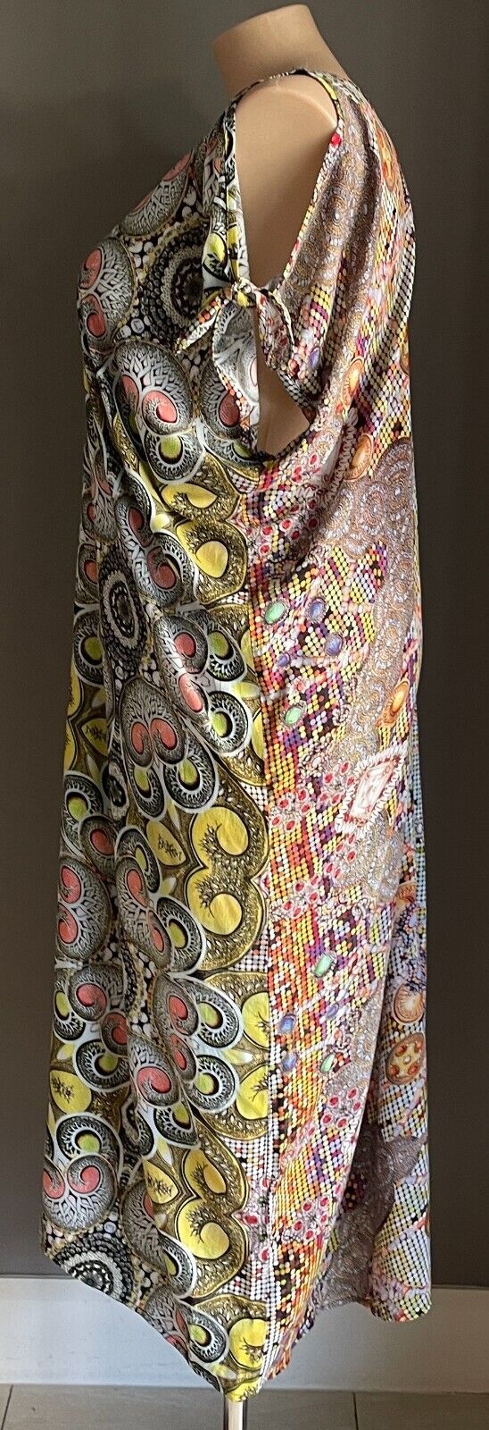 Maxi Dress B.B.B Top MultiColoured & Print Cold Shoulder Tie Kaftan Sz 24 26
