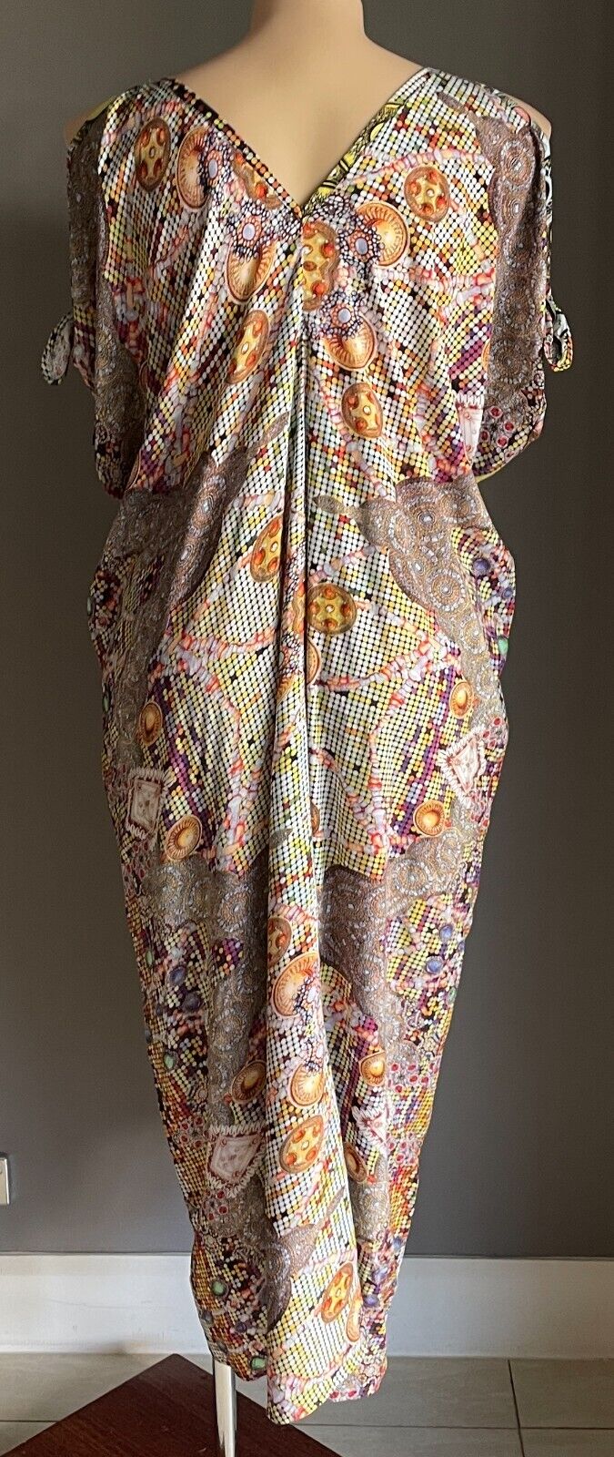 Maxi Dress B.B.B Top MultiColoured & Print Cold Shoulder Tie Kaftan Sz 24 26