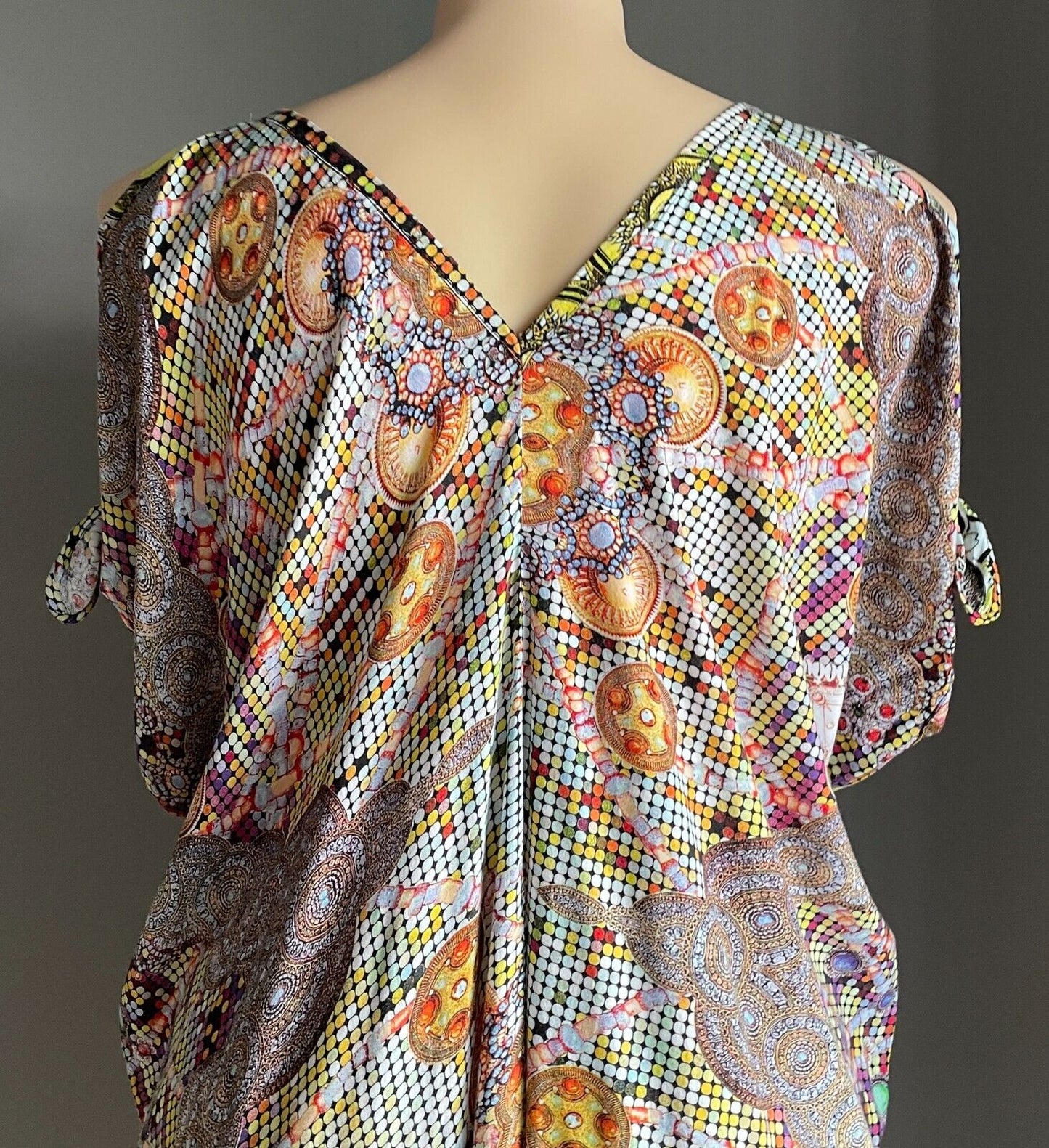 Maxi Dress B.B.B Top MultiColoured & Print Cold Shoulder Tie Kaftan Sz 24 26