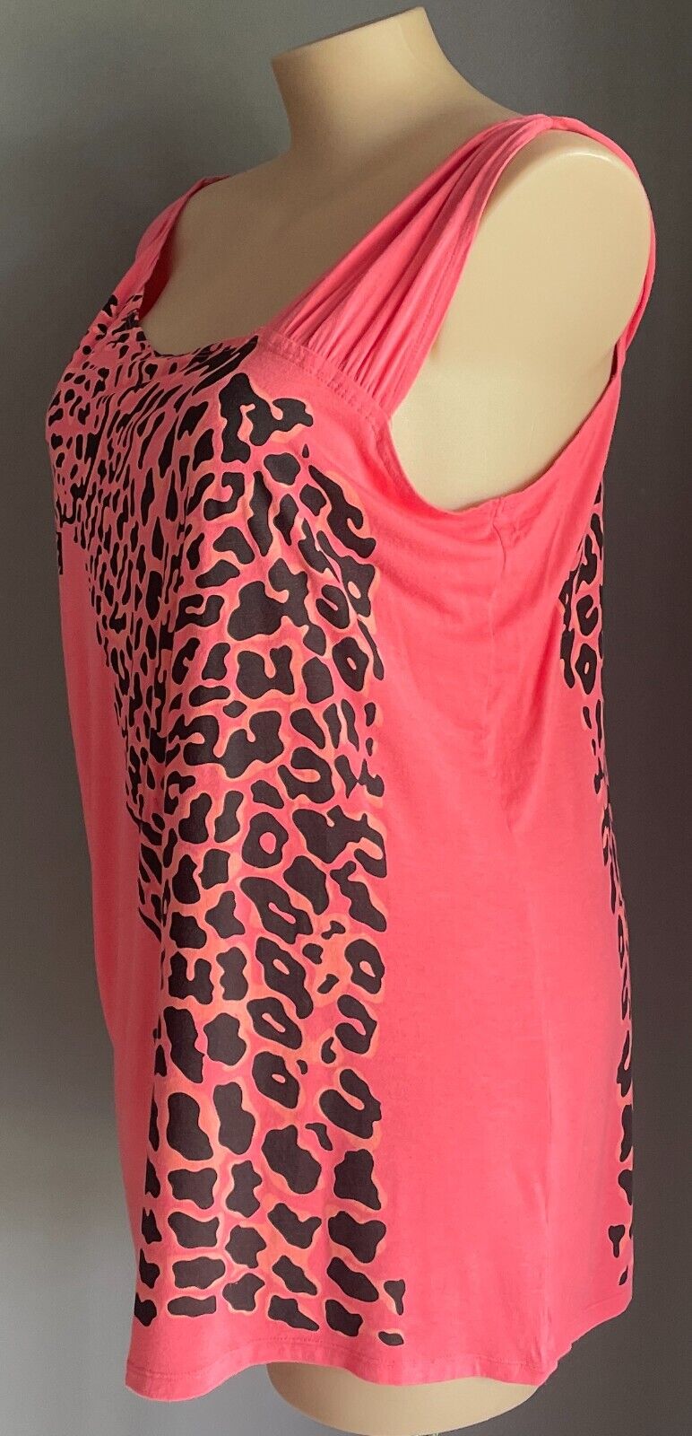 LILLY & LOU Top Coral Red Leopard Print One Shoulder Tunic Blouse Plus Size 22