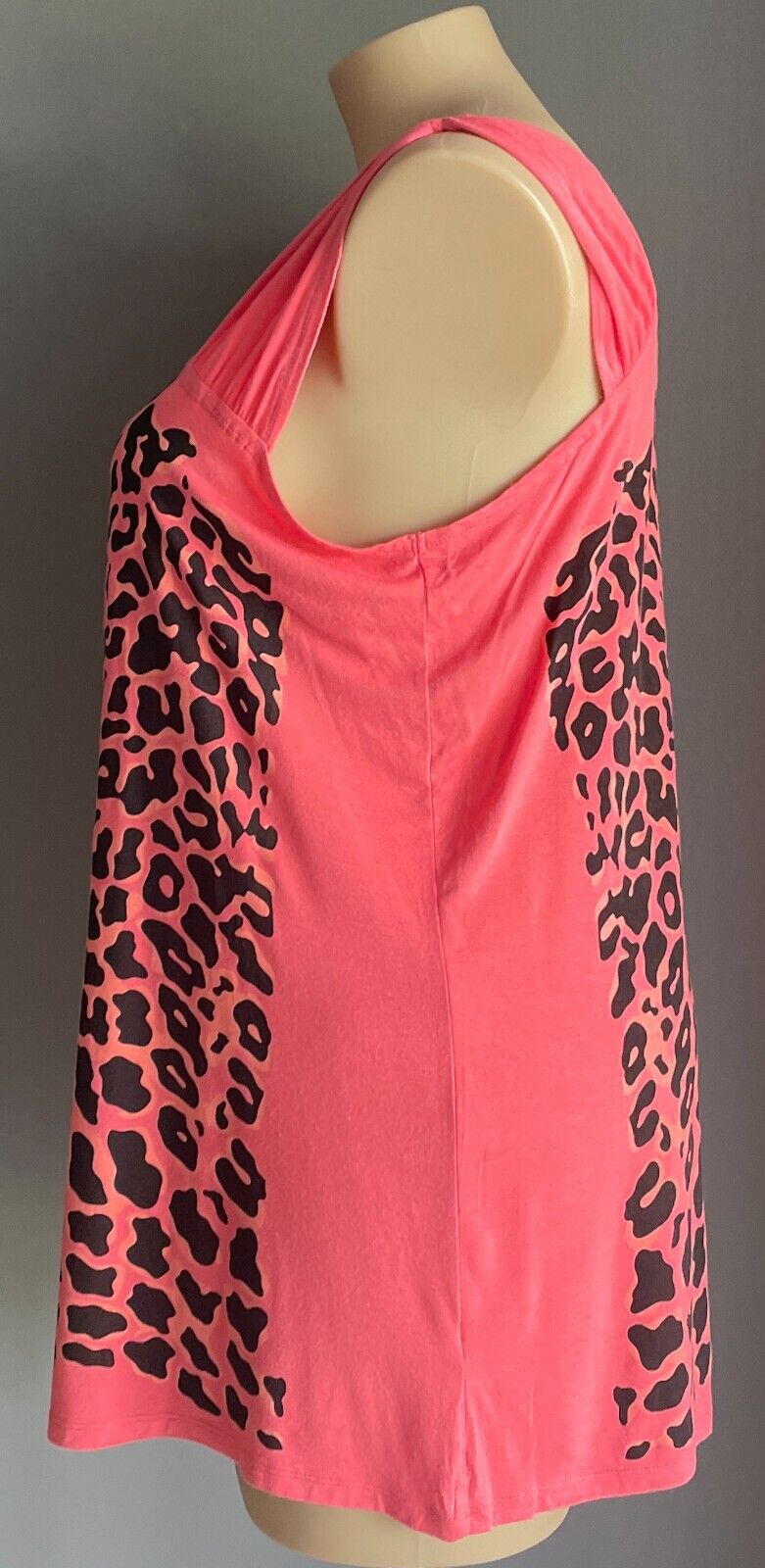 LILLY & LOU Top Coral Red Leopard Print One Shoulder Tunic Blouse Plus Size 22