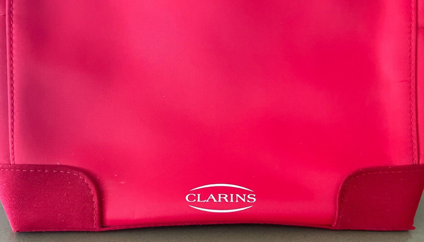 Makeup Bag CLARINS Red Fabric Large Size Zip Top Cosmetics Skin Care Travel NEW