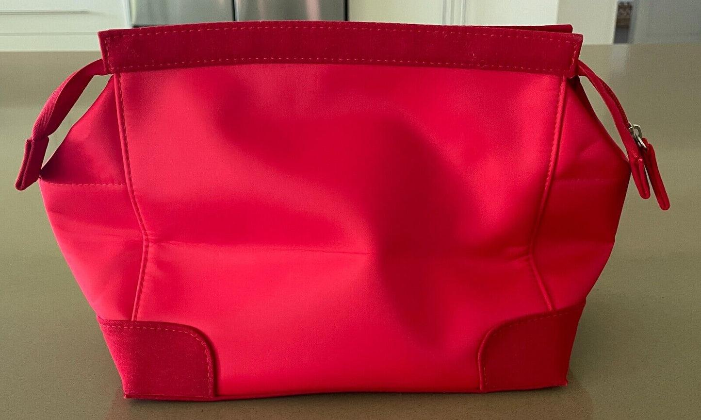 Makeup Bag CLARINS Red Fabric Large Size Zip Top Cosmetics Skin Care Travel NEW