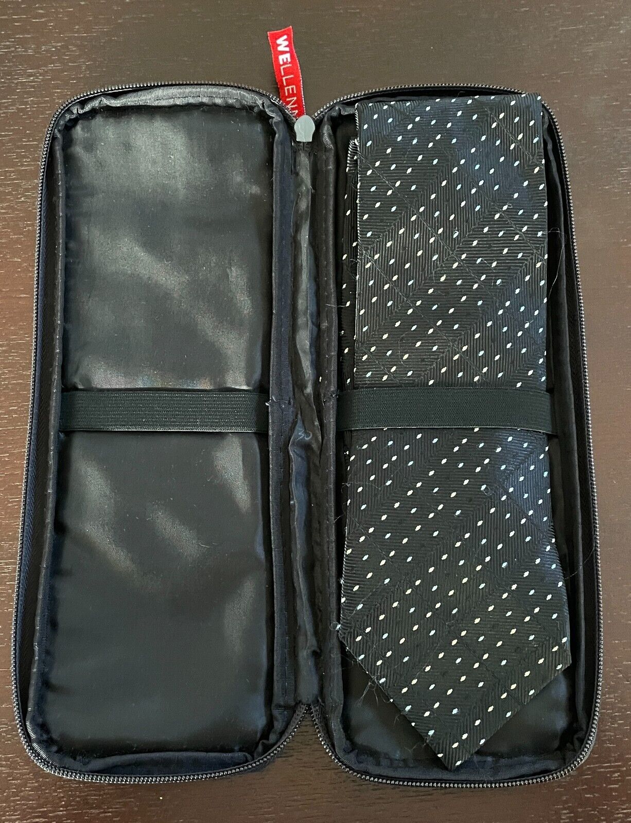 WE MEN Neck Tie w Zip Bag Black Grey Light Blue Print Storage TRAVEL Case
