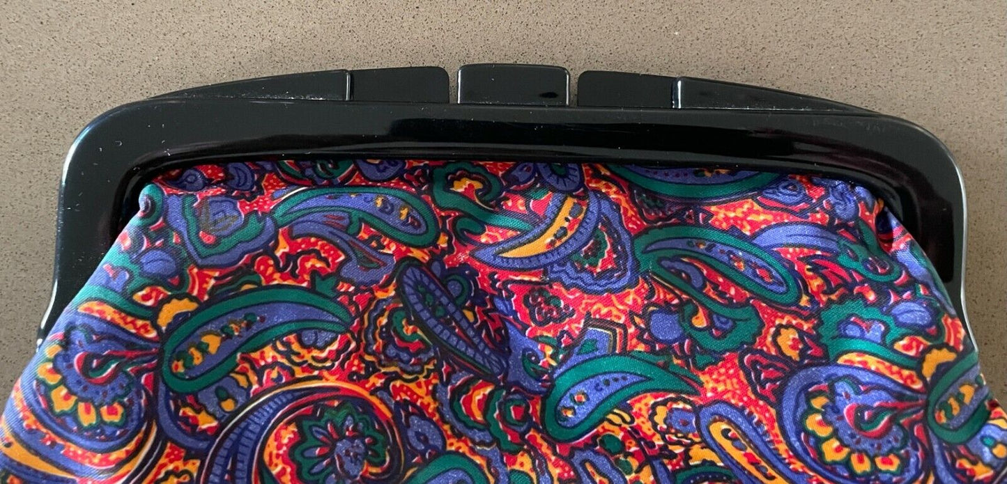 Coin PURSE Vintage 1980's Bright Colour Paisley Print Plastic Clasp Close Makeup