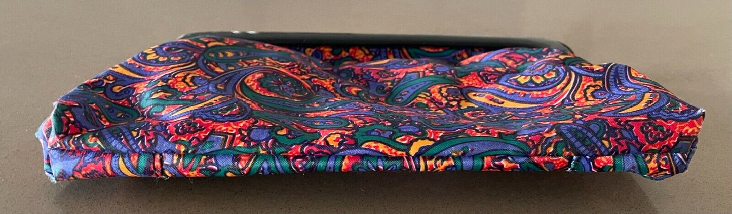 Coin PURSE Vintage 1980's Bright Colour Paisley Print Plastic Clasp Close Makeup