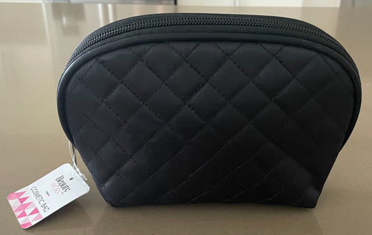 Makeup Bag BEAUTY WORX Wet Pack Black Quilted Zip Closure Easy Care Nylon NEW