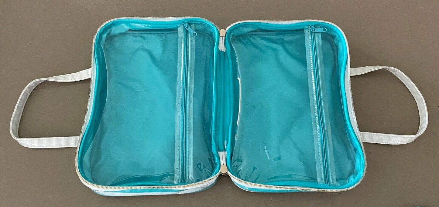 Makeup Bag MOROCCAN OIL Green & White Stripe Zip Around  PVC Travel Cosmetic NEW