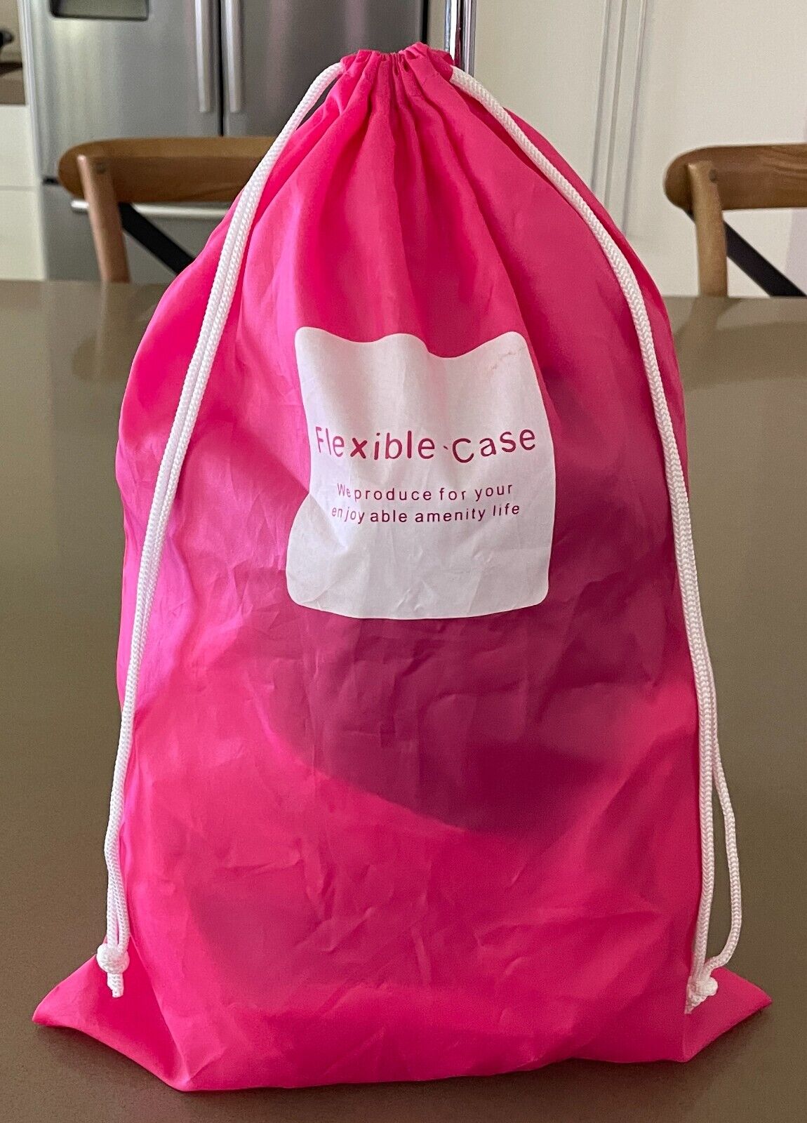 Drawstring Pouch Bag FLEXIBLE CASE Pink Nylon 29 W x 44cm H Travel Storage Shoes