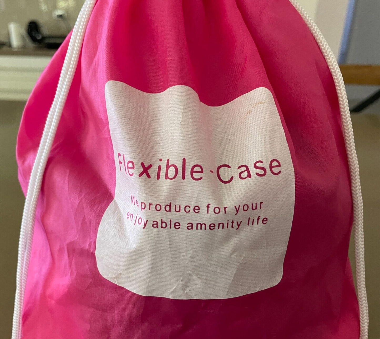 Drawstring Pouch Bag FLEXIBLE CASE Pink Nylon 29 W x 44cm H Travel Storage Shoes
