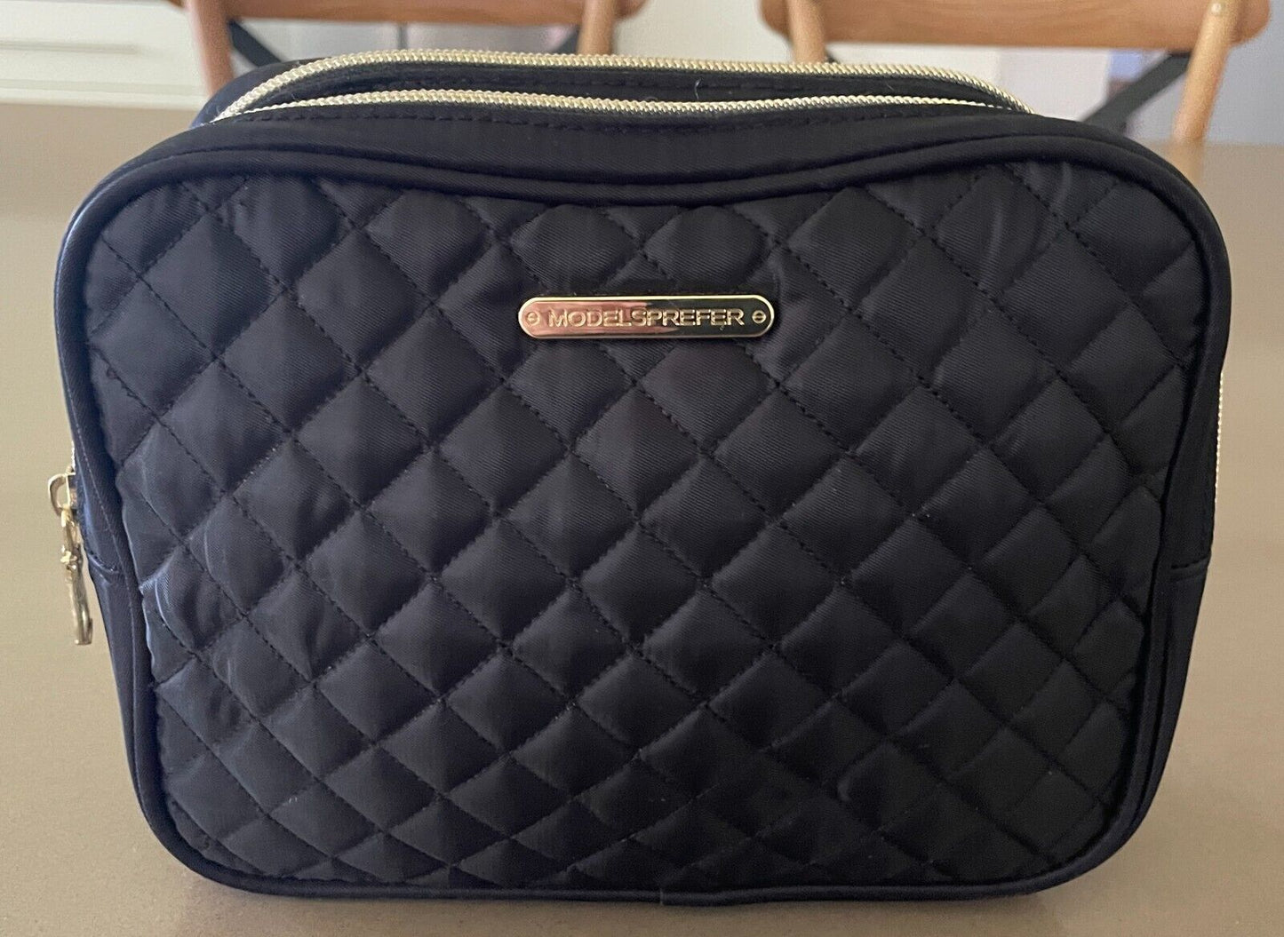Makeup Bag MODELS PREFER Wet Pack Black Quilted Zip Closure Easy Care Nylon NEW