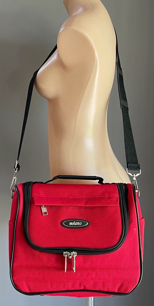 Makeup Bag MILANO Cabin Shoulder Bag Travel Canvas Red Black Trim LapTop Handle