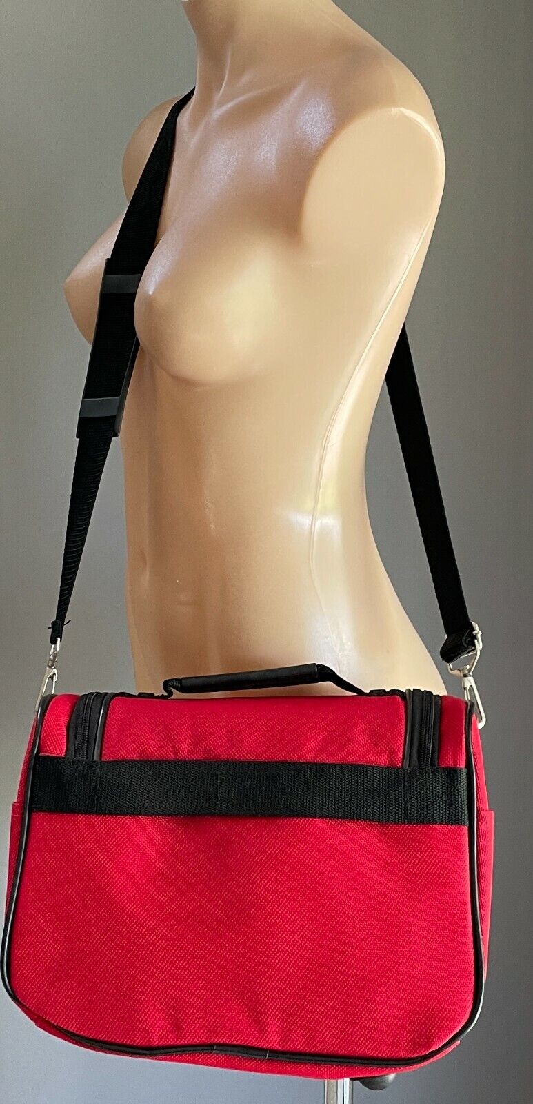 Makeup Bag MILANO Cabin Shoulder Bag Travel Canvas Red Black Trim LapTop Handle
