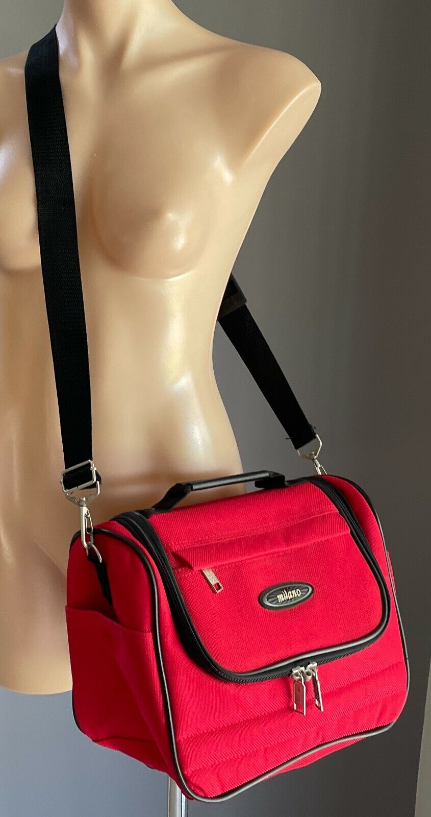 Makeup Bag MILANO Cabin Shoulder Bag Travel Canvas Red Black Trim LapTop Handle