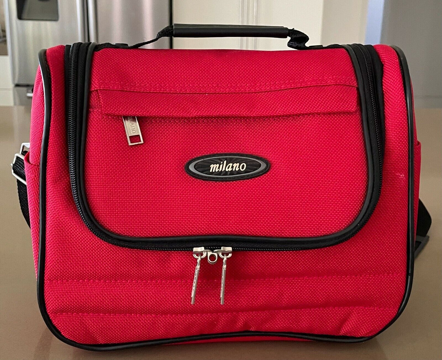 Makeup Bag MILANO Cabin Shoulder Bag Travel Canvas Red Black Trim LapTop Handle