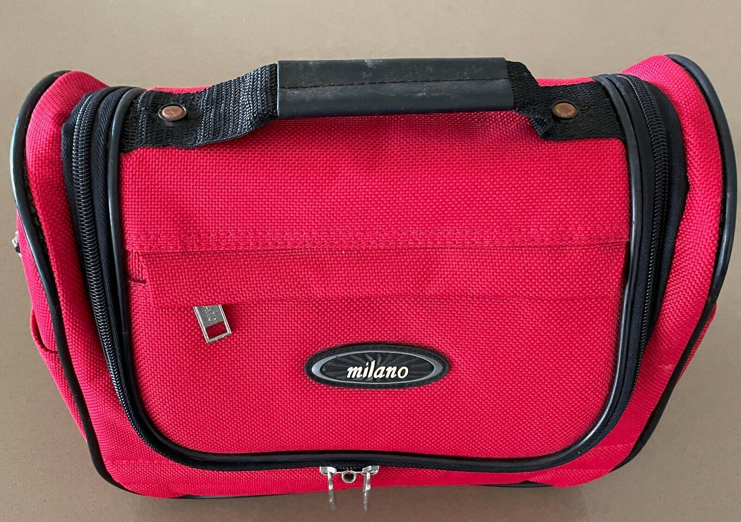Makeup Bag MILANO Cabin Shoulder Bag Travel Canvas Red Black Trim LapTop Handle