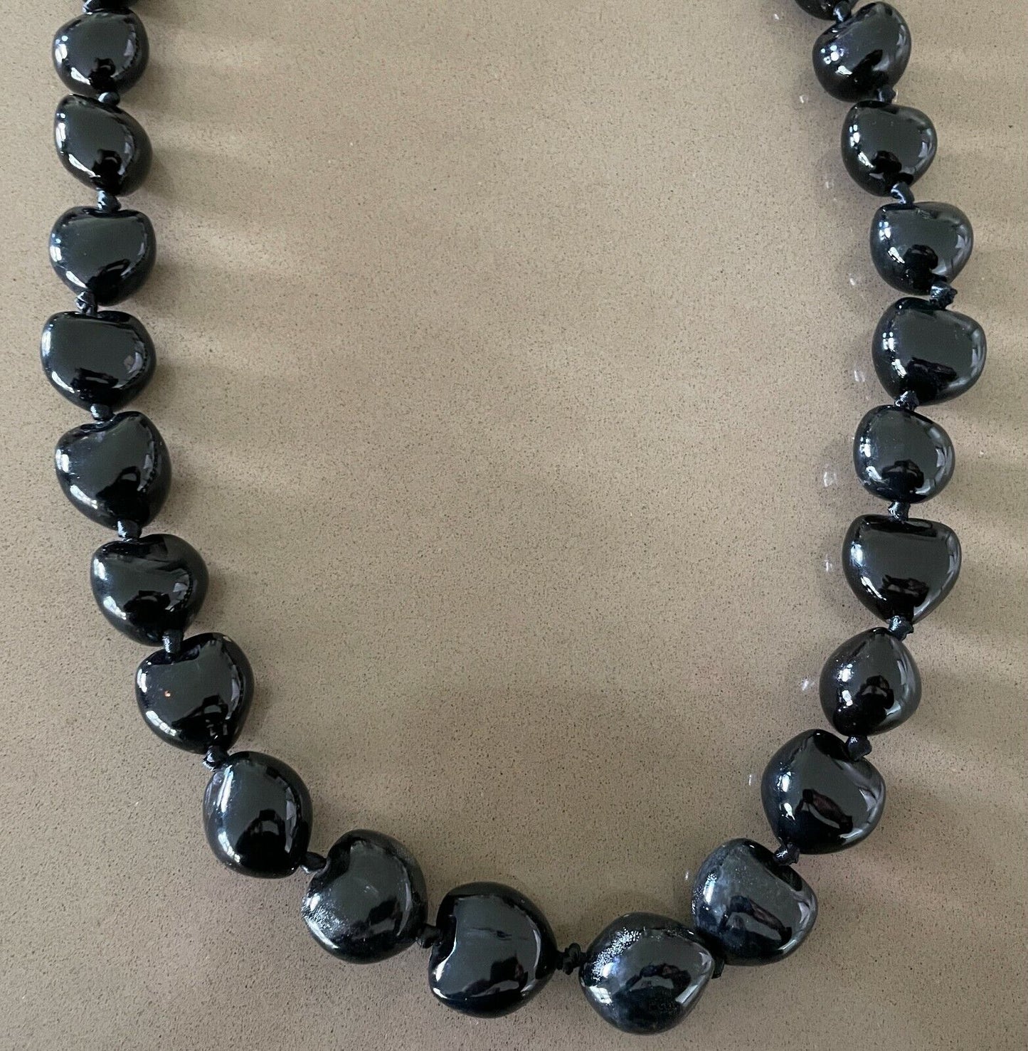 NECKLACE Black Tone Irregular Size Bead & Satin Ribbon Tie Statement
