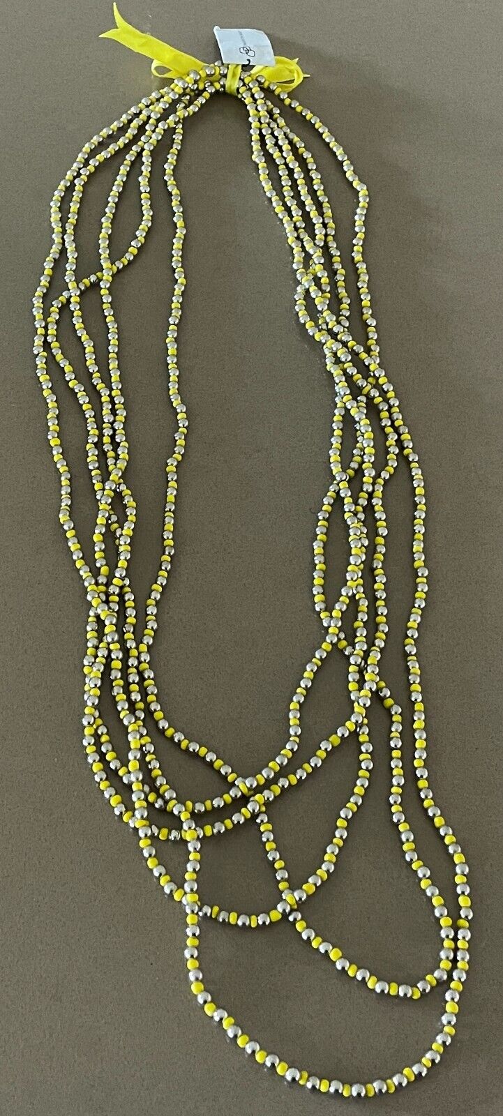 BEYOND THE BEACH Necklace Yellow & Silver Bead 5 Multi-Strand Statement  Boho