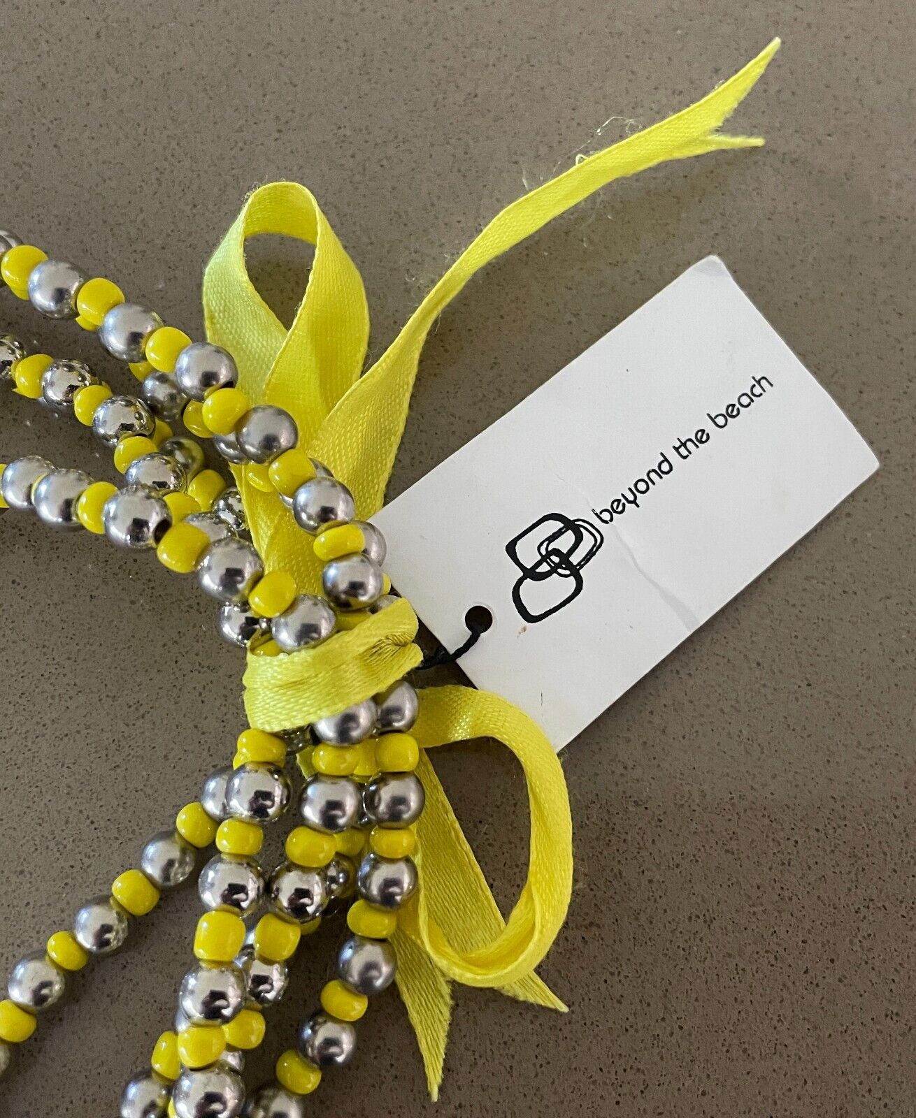 BEYOND THE BEACH Necklace Yellow & Silver Bead 5 Multi-Strand Statement  Boho