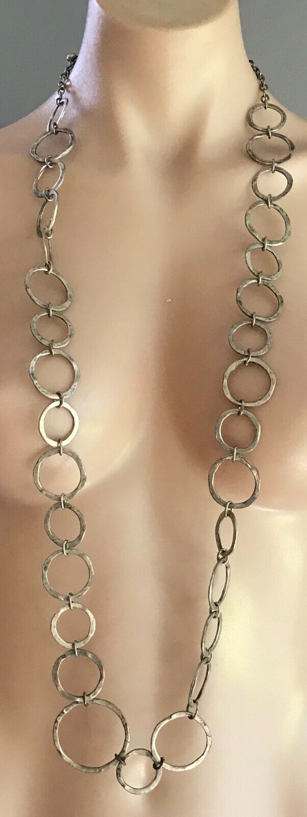 NECKLACE or BELT Unique Beaten Silver Tone Hollow Metal Circle Fashion Vintage