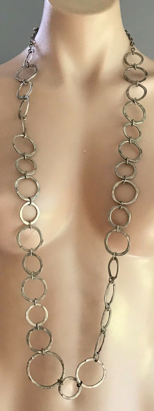 NECKLACE or BELT Unique Beaten Silver Tone Hollow Metal Circle Fashion Vintage