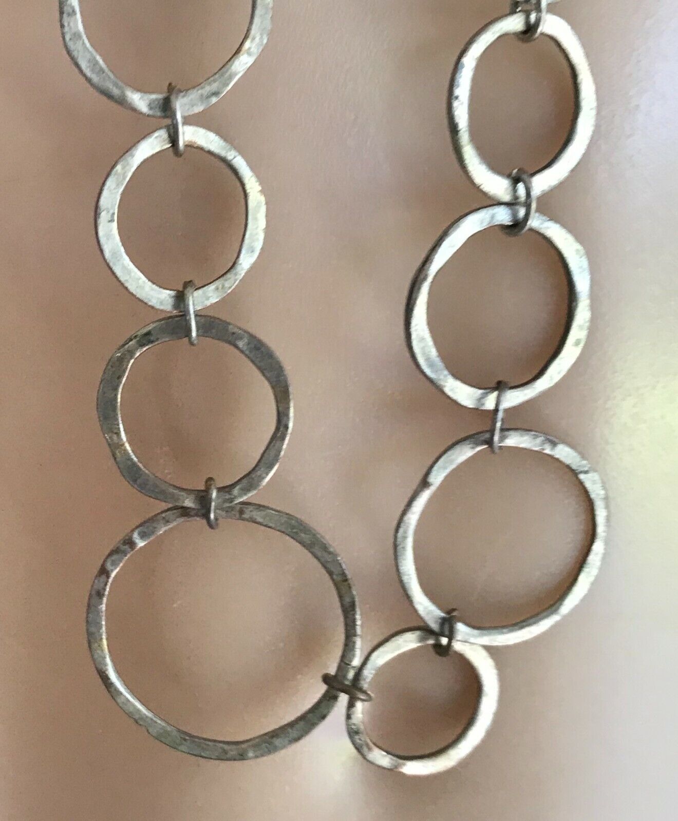 NECKLACE or BELT Unique Beaten Silver Tone Hollow Metal Circle Fashion Vintage