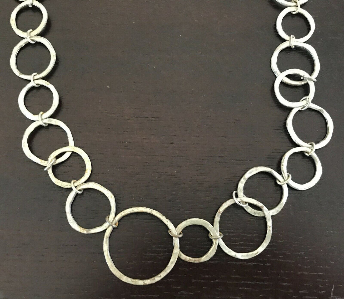 NECKLACE or BELT Unique Beaten Silver Tone Hollow Metal Circle Fashion Vintage
