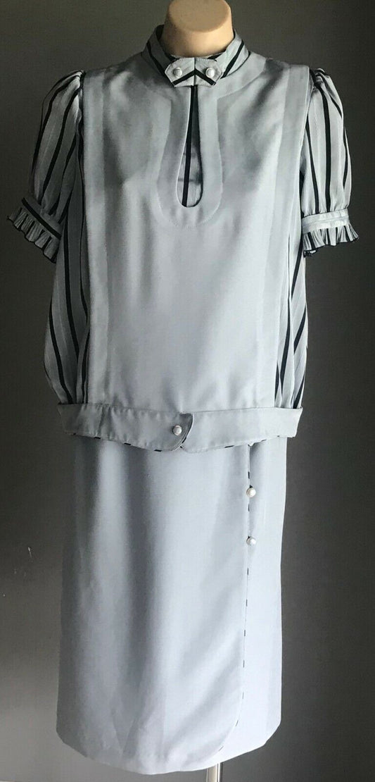 CE-LUGE Blue 2 Piece Suit Short Sleeve Top & Skirt Ladies Tag Sz 13 12 Vintage