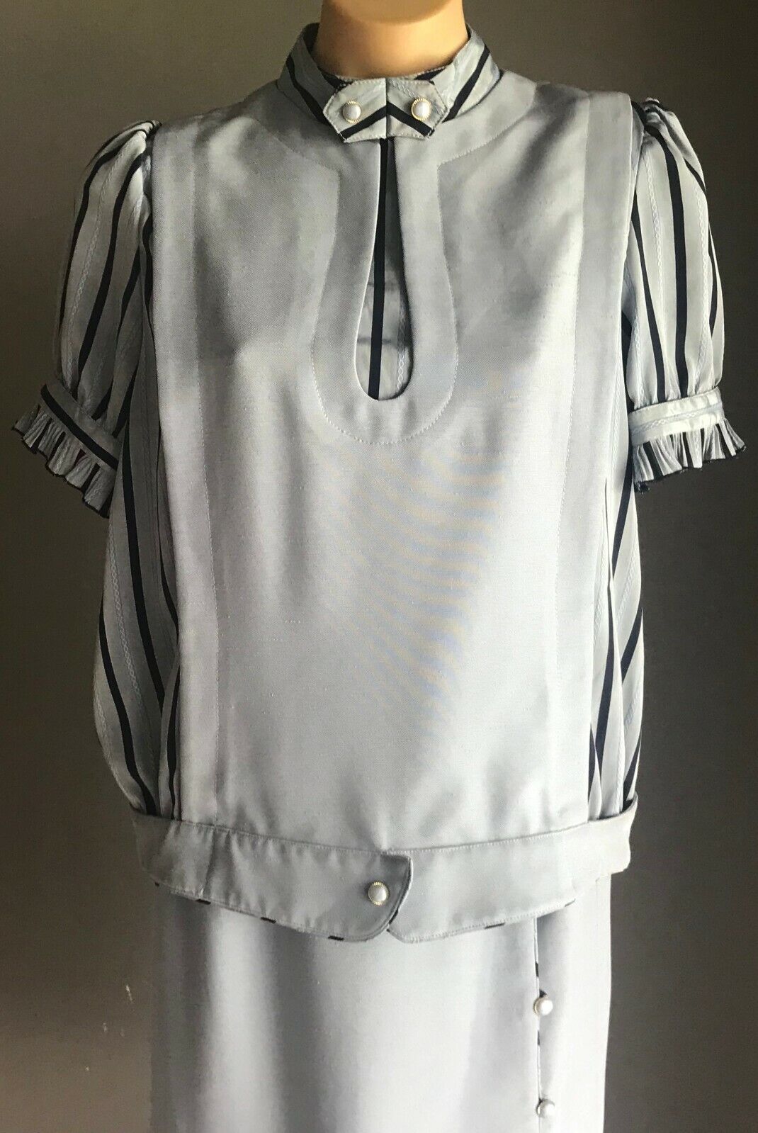 CE-LUGE Blue 2 Piece Suit Short Sleeve Top & Skirt Ladies Tag Sz 13 12 Vintage