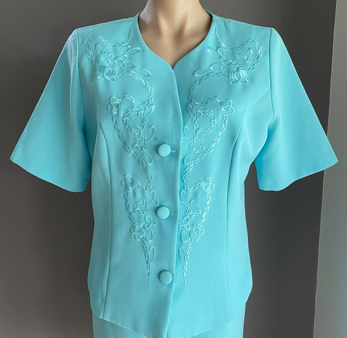PROMENADE CLOTHING 2 Piece Jacket & Skirt Light Blue Set Size 16 1980's Vintage