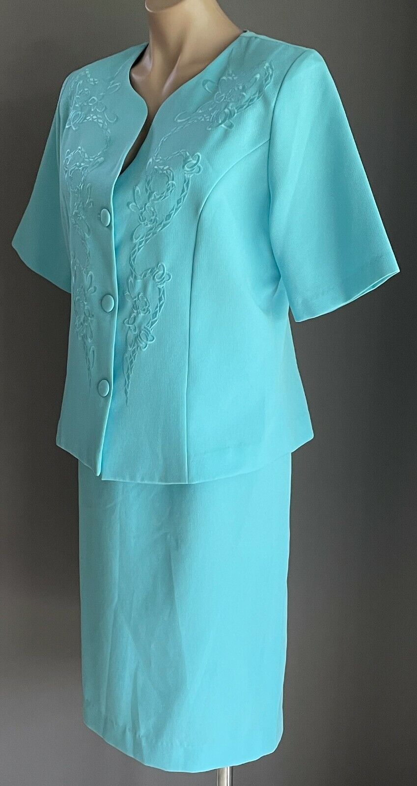PROMENADE CLOTHING 2 Piece Jacket & Skirt Light Blue Set Size 16 1980's Vintage