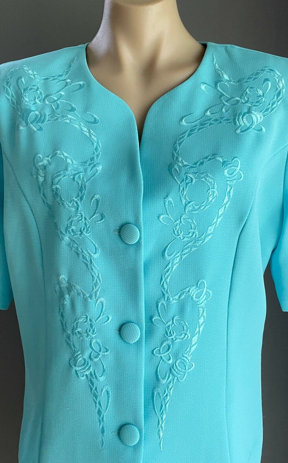 PROMENADE CLOTHING 2 Piece Jacket & Skirt Light Blue Set Size 16 1980's Vintage
