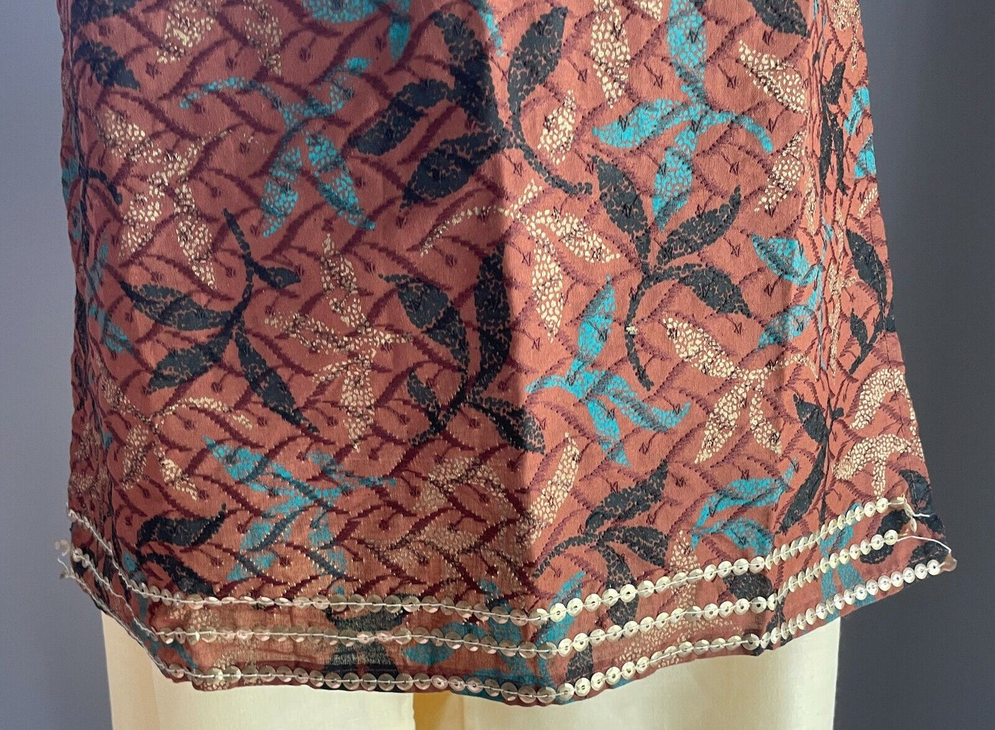 KURTA SET Sleeveless Top Sz 10 & Cropped Pants Sz 18 Brown Yellow Colours NEW