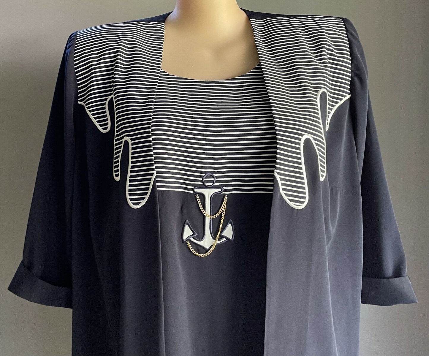CHANTELLE BY ARC Dress Jacket Suit Navy & White 2 Piece Shift Set Size 20 1980s