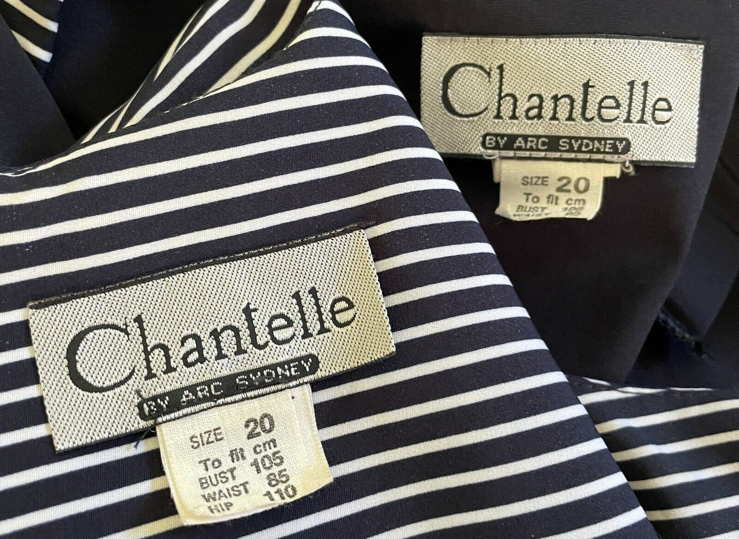 CHANTELLE BY ARC Dress Jacket Suit Navy & White 2 Piece Shift Set Size 20 1980s