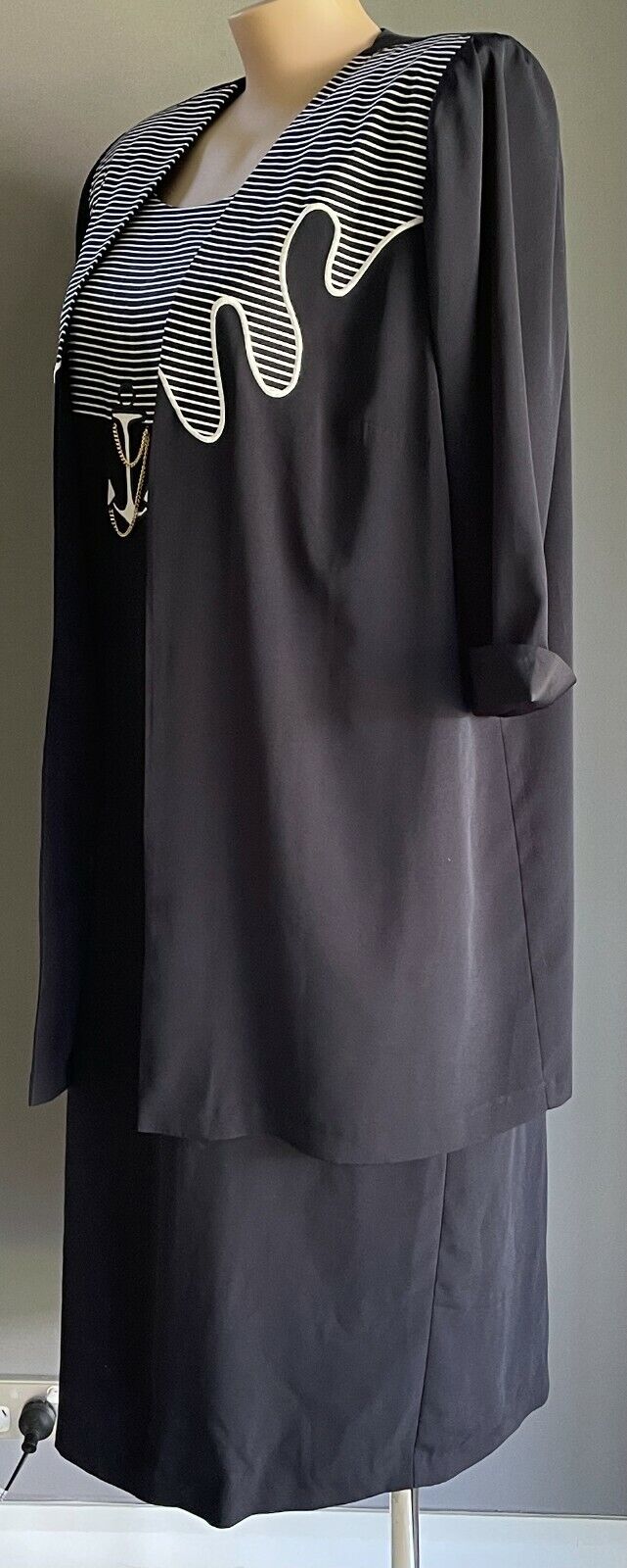 CHANTELLE BY ARC Dress Jacket Suit Navy & White 2 Piece Shift Set Size 20 1980s