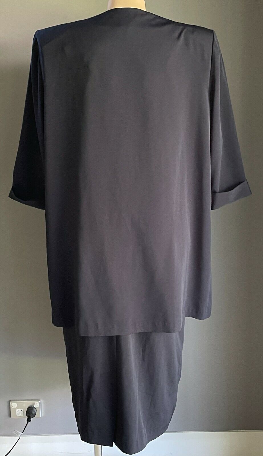 CHANTELLE BY ARC Dress Jacket Suit Navy & White 2 Piece Shift Set Size 20 1980s