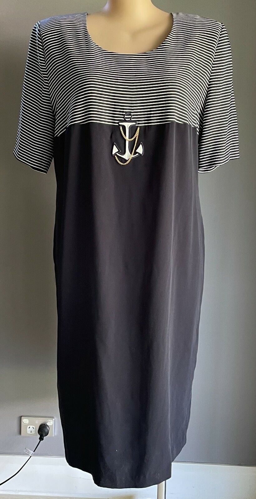 CHANTELLE BY ARC Dress Jacket Suit Navy & White 2 Piece Shift Set Size 20 1980s