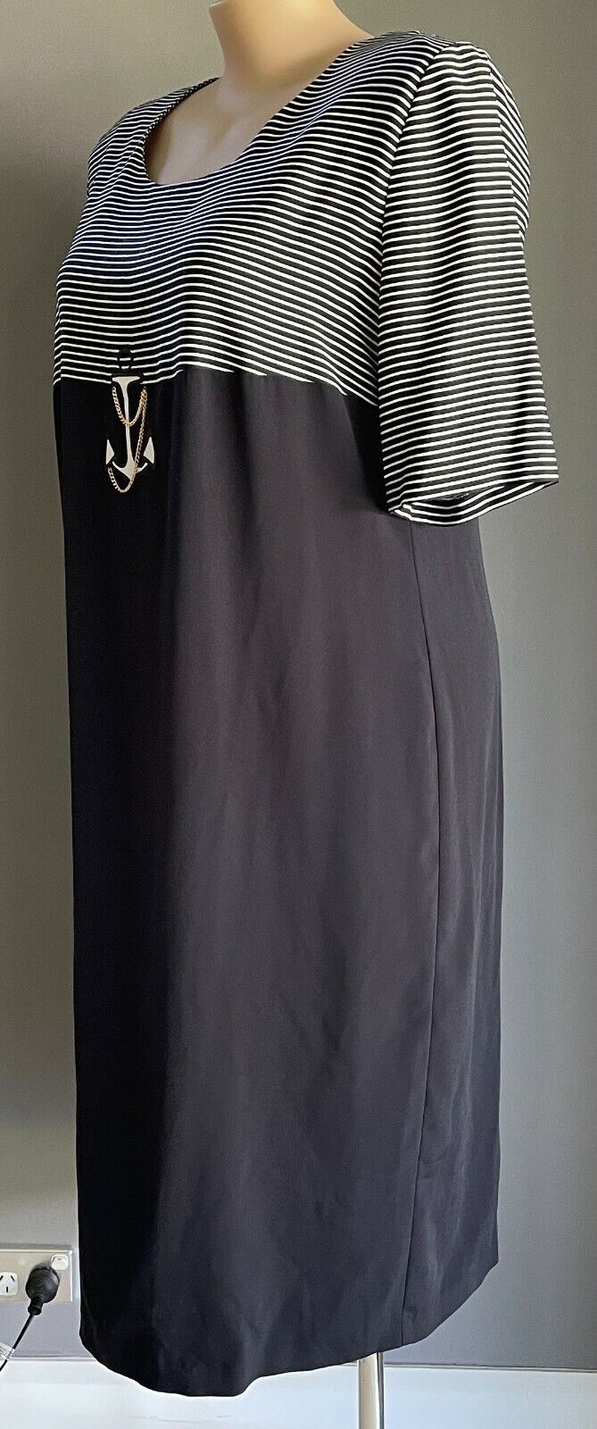 CHANTELLE BY ARC Dress Jacket Suit Navy & White 2 Piece Shift Set Size 20 1980s