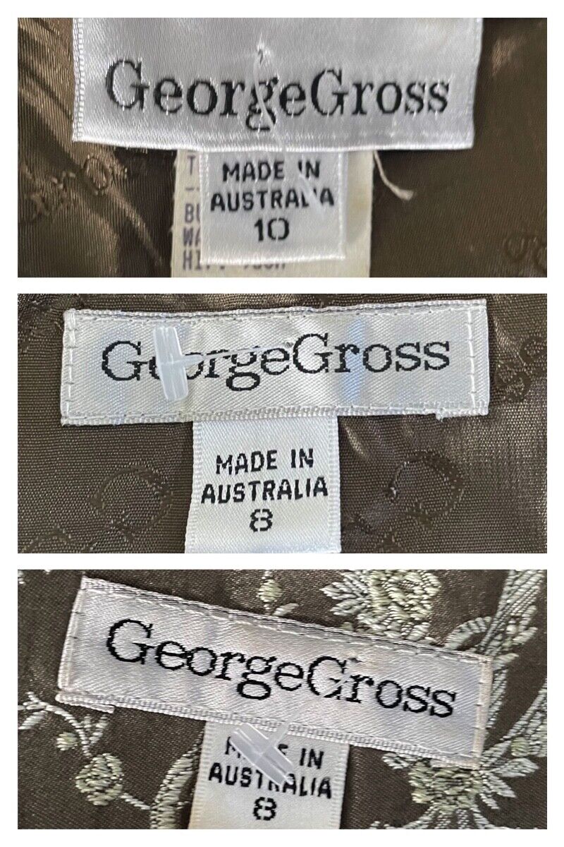 GEORGE GROSS 3 Piece Suit Brocade Khaki Jacket 8 Pants 10 Skirt 8 Vintage 1980's