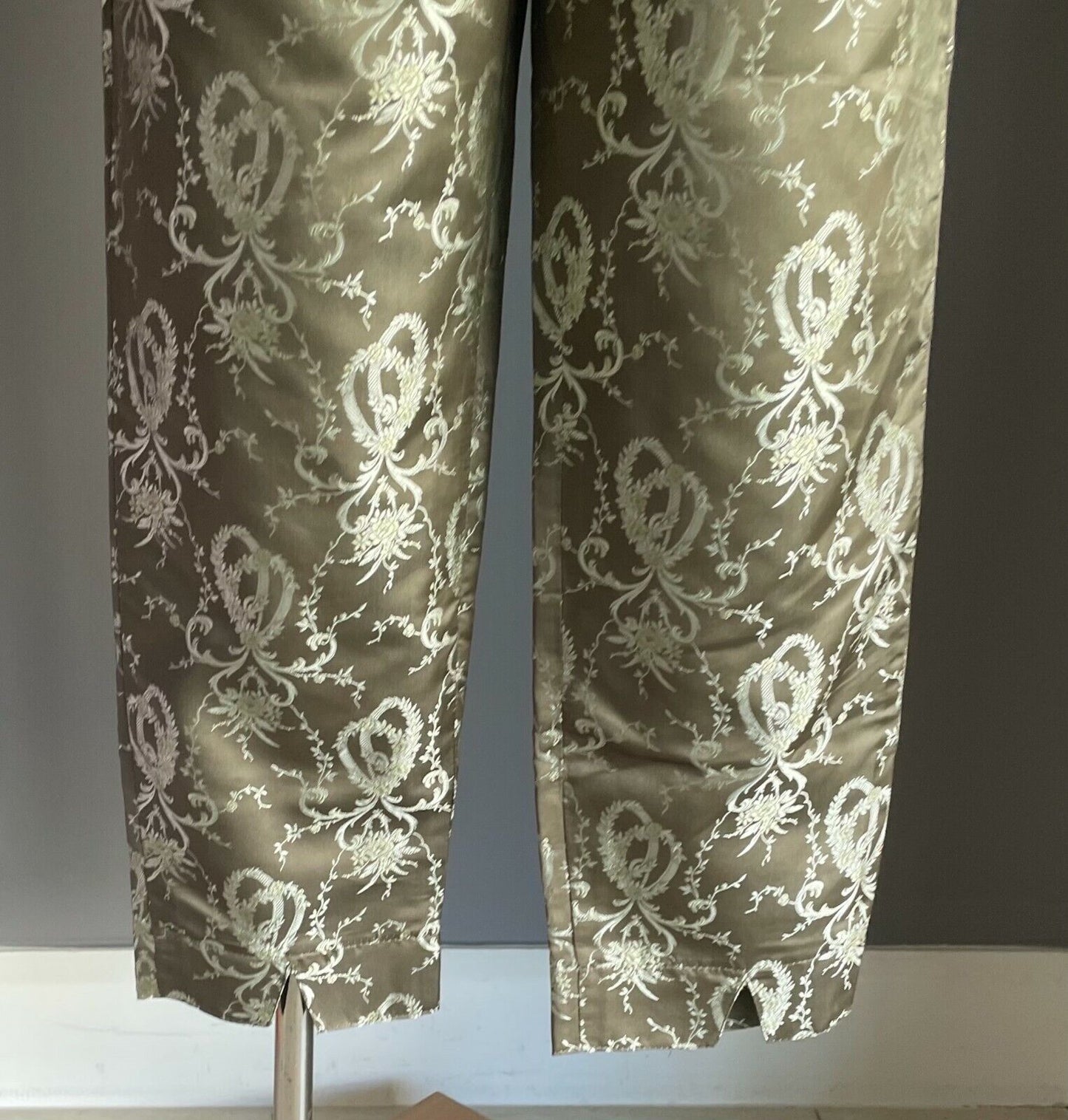 GEORGE GROSS 3 Piece Suit Brocade Khaki Jacket 8 Pants 10 Skirt 8 Vintage 1980's
