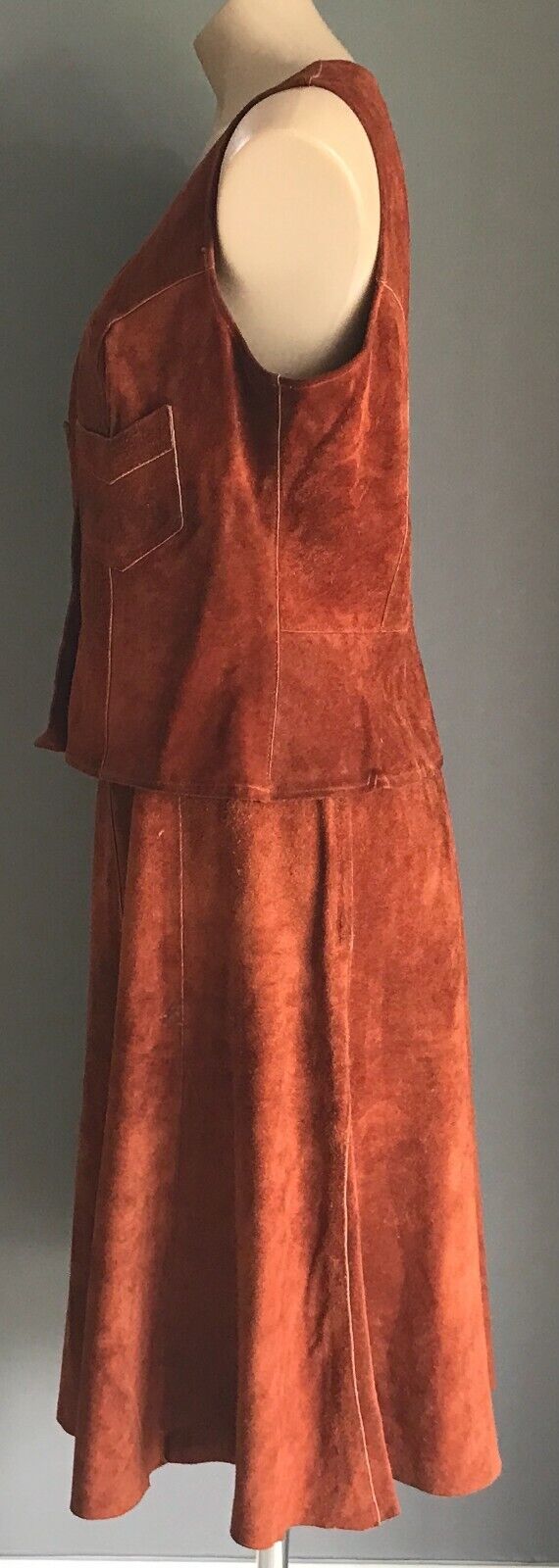 Vintage Tan SUEDE & LEATHERCRAFT Waistcoat & Skirt SizeSuit Sleeveless Vest 14