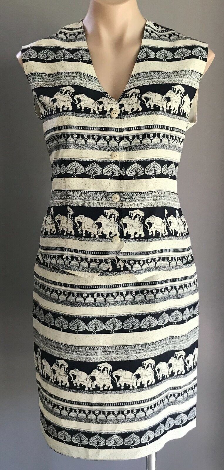 ST GERMAIN Navy Off White Elephant Print 2 Piece Set Vest & Skirt Sz 12 Vtg NEW