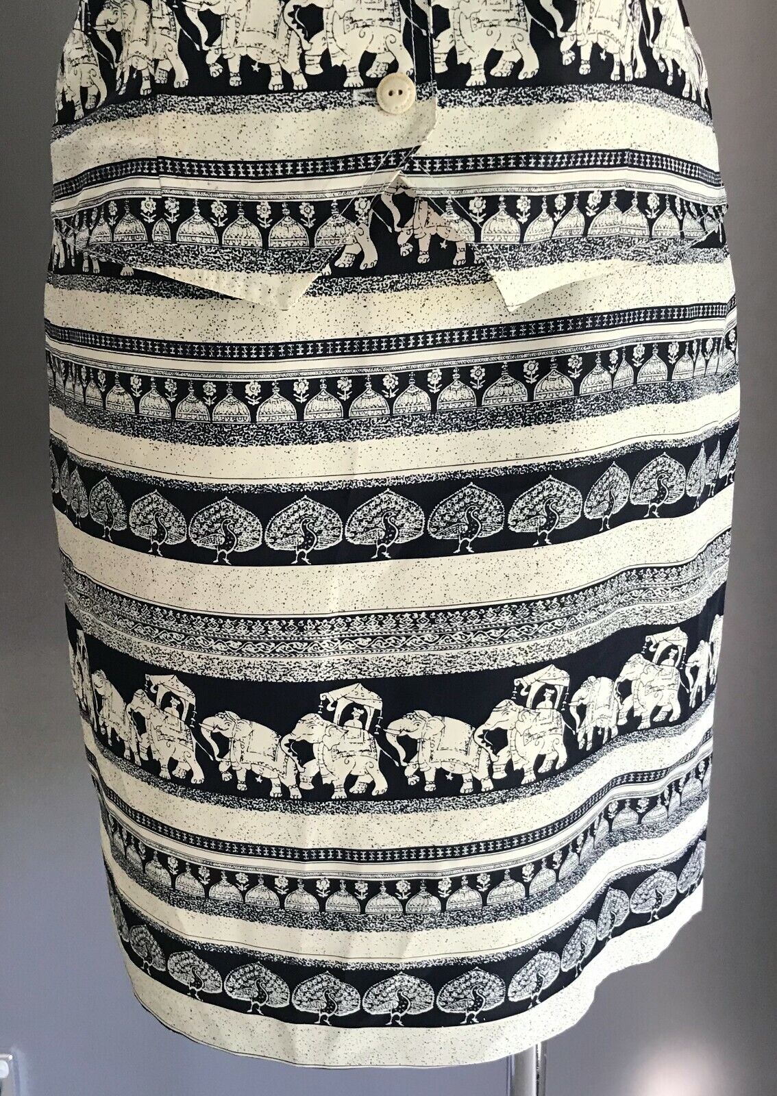 ST GERMAIN Navy Off White Elephant Print 2 Piece Set Vest & Skirt Sz 12 Vtg NEW