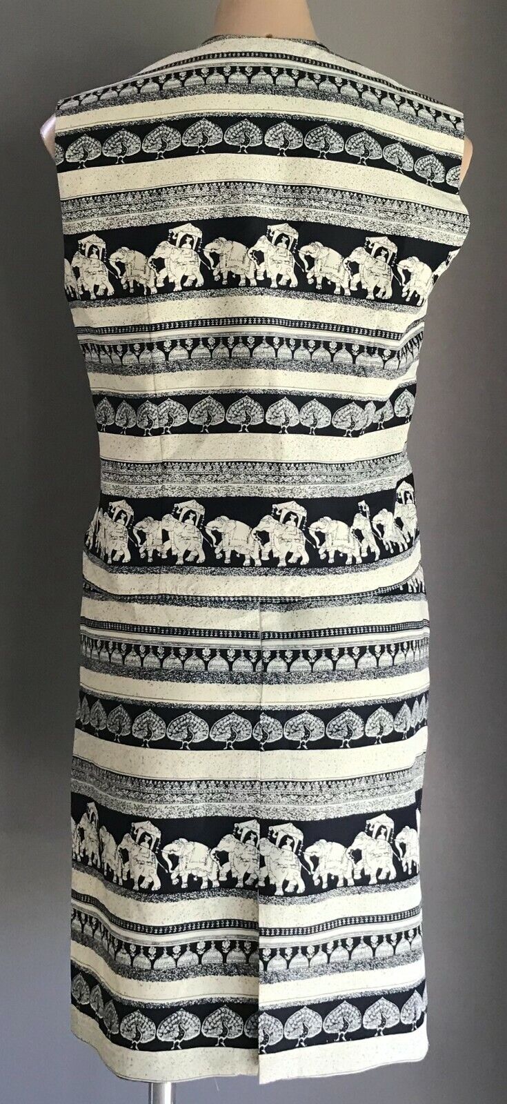 ST GERMAIN Navy Off White Elephant Print 2 Piece Set Vest & Skirt Sz 12 Vtg NEW